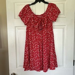 Source Unknown Red Floral Tie-Front Mini Dress